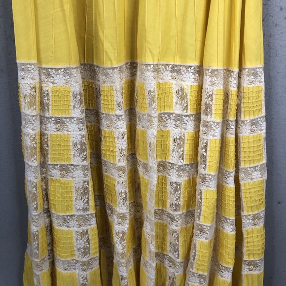 Vintage 1970s Boho Hippy Mexican Wedding Dress Tachi Castillo 14 Yellow Maxi - Picture 12 of 16